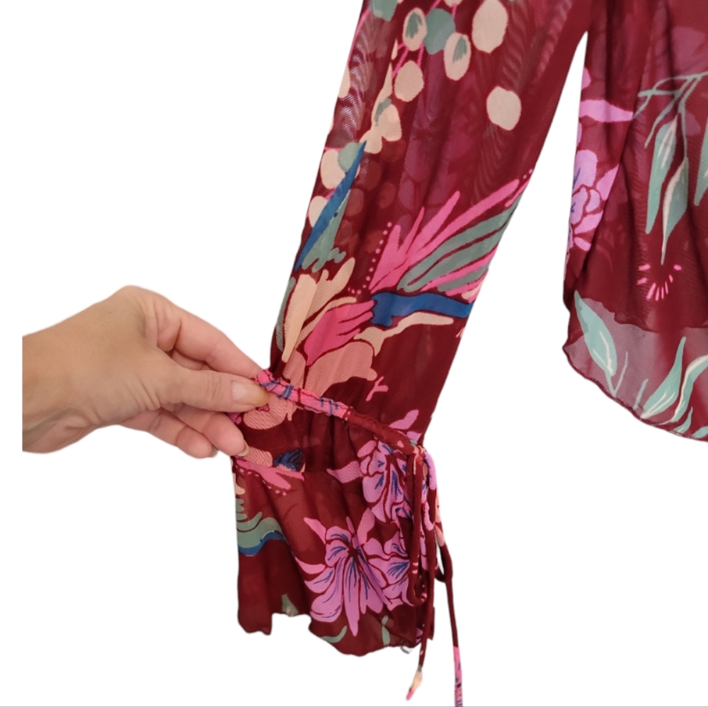 🆕️ Free People Of Paradise Floral Print Stretch Tulle Top - Picture 5 of 11